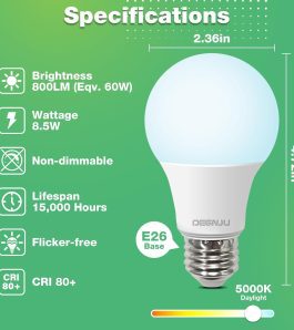 LED Light Bulbs 60W Equivalent 5000K Daylight A19 E26 – 24 Pack
