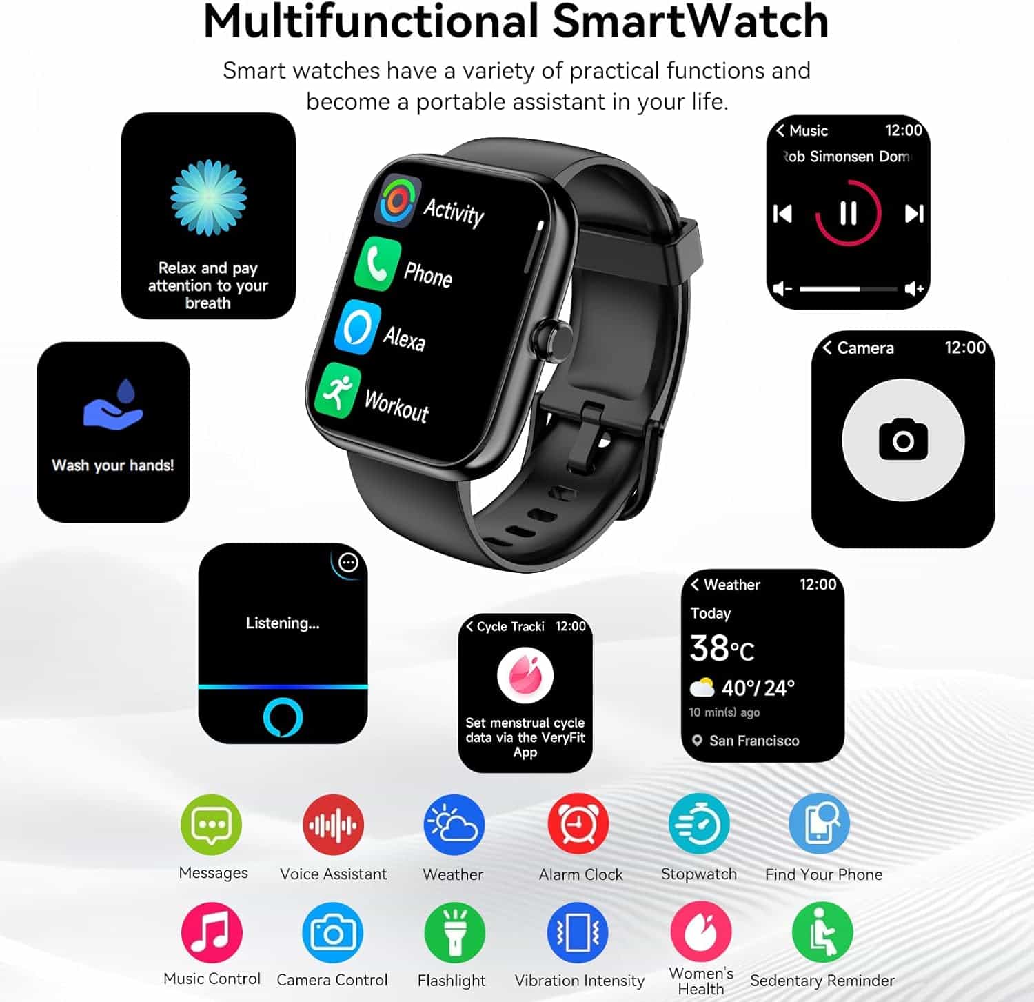 Smart Watch with Bluetooth Calling, 1.83” HD Display, 24/7 Health Monitoring, 120+ Sports Modes, Waterproof Fitness Tracker for Android